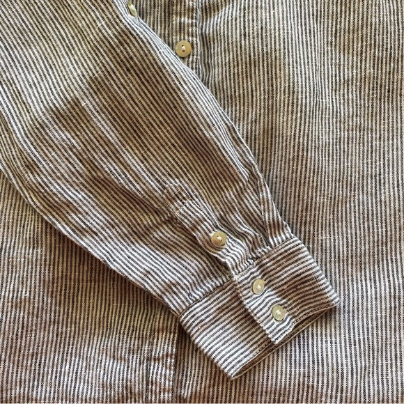 Tahari Long Striped Button Down Linen Beach Shirt Size M Pockets Dress Vacation - Picture 3 of 8